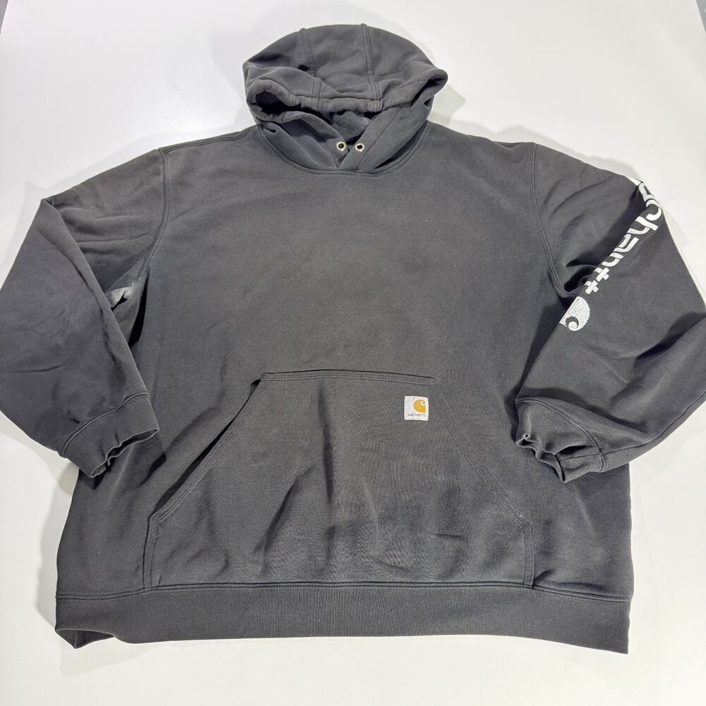 Carhartt Rain Defender Sleeve Logo Hoodie Mens 2XL XXL Black Pullover Sweatshirt